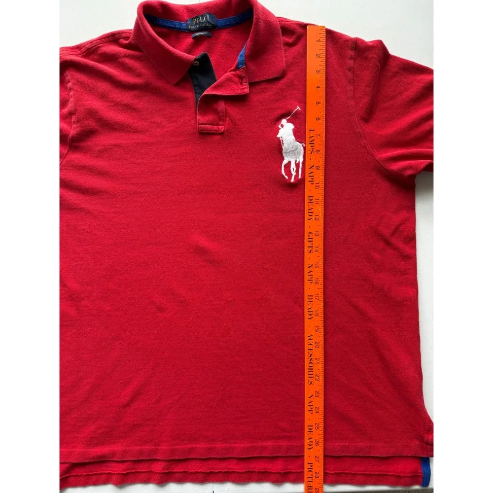 Polo Ralph Lauren Big White Pony Polo Shirt Mens XXL Red Custom Fit Rugby #3
